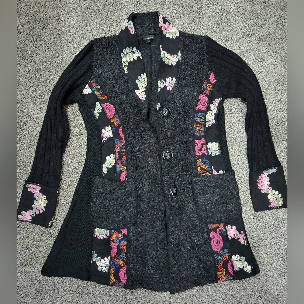 Coco + Carmen Black Sweater With Patchwork Embroi… - image 1